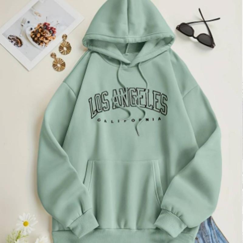 Uthulte bokstaver for kvinner Løs hettegenser Topper Bluse Genser Uformell Langermet Pullover Topper