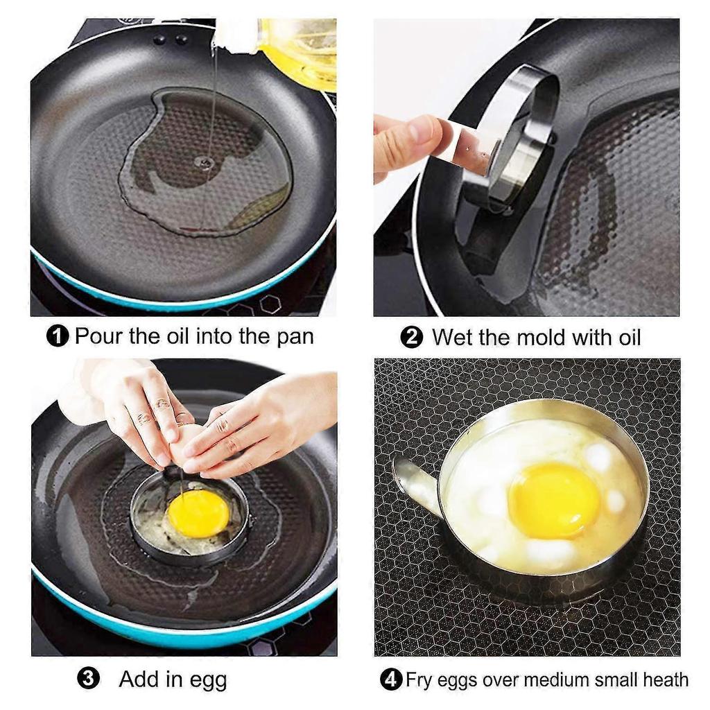 4 Pack 9cm Egg Circle Rings | Stainless Steel Round Egg Rings For Frying| Egg Moulds Molds For Cooking Fried Eggs