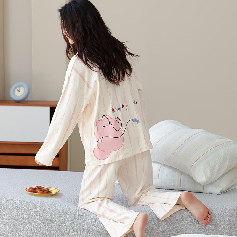 Langsha Women's 100% Cotton Long-Sleeve Pajama Set