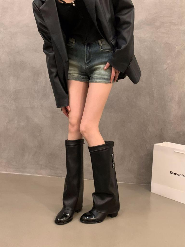 High-heeled small fragrant wind color matching high knight boots women's shoes 2025 new spring, autumn and winter khaki long tube boots