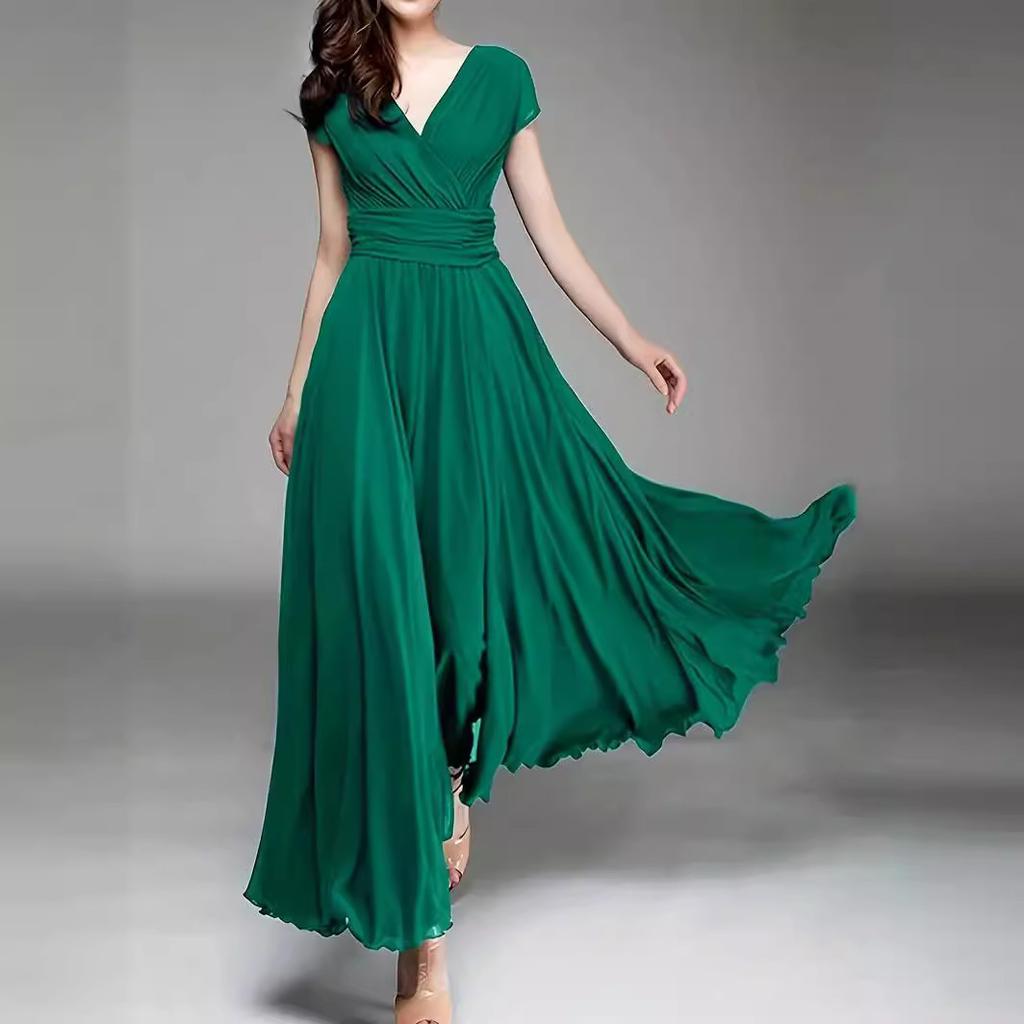 Women Purple V Neck Short Sleeve Fit & Flare Midi Dress