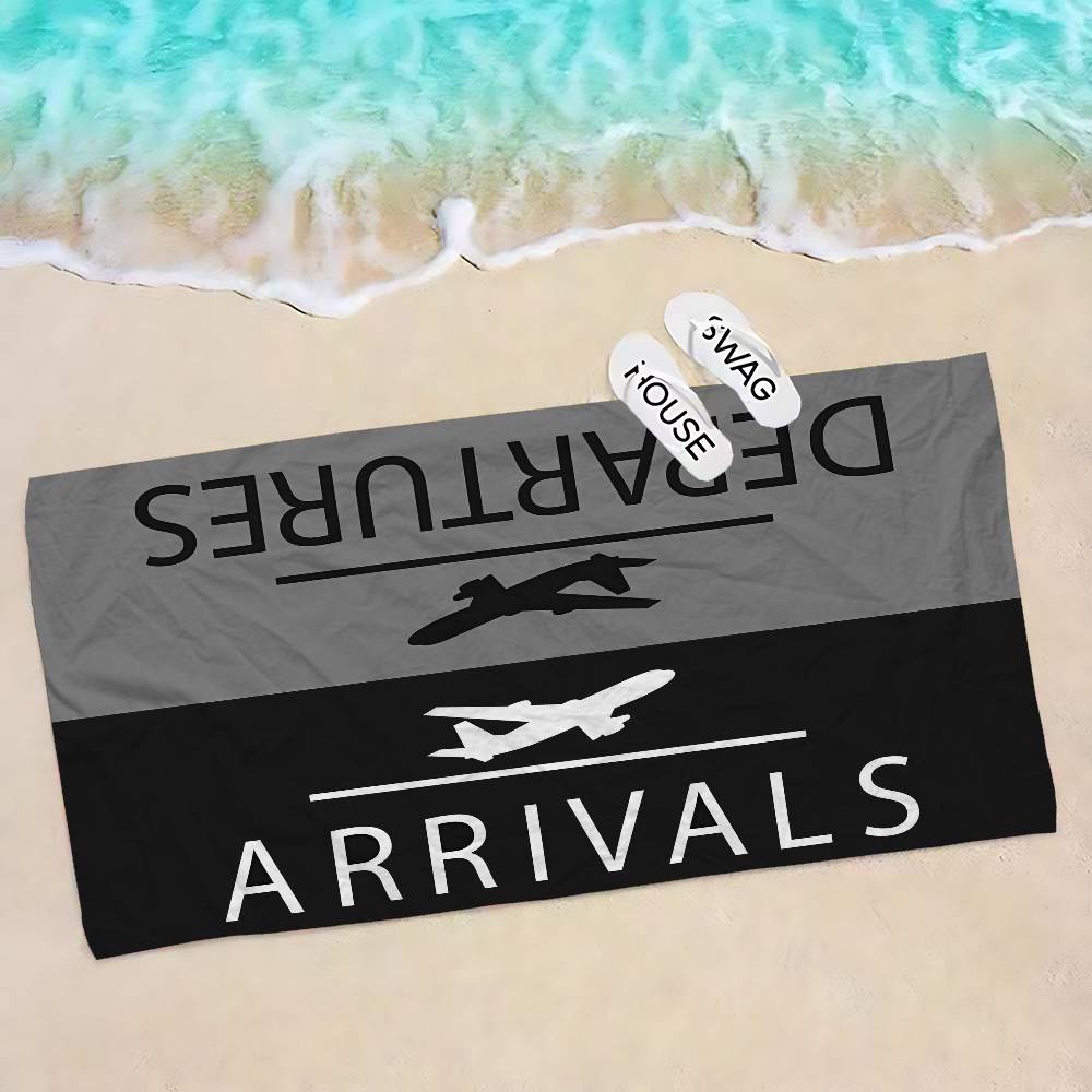

Arrival And Departure Airports Microfiber Blanket Quick Drying Beach Towel Oversized Printing Super Absorbent Pool Towel Blanket W40*H60(CM)