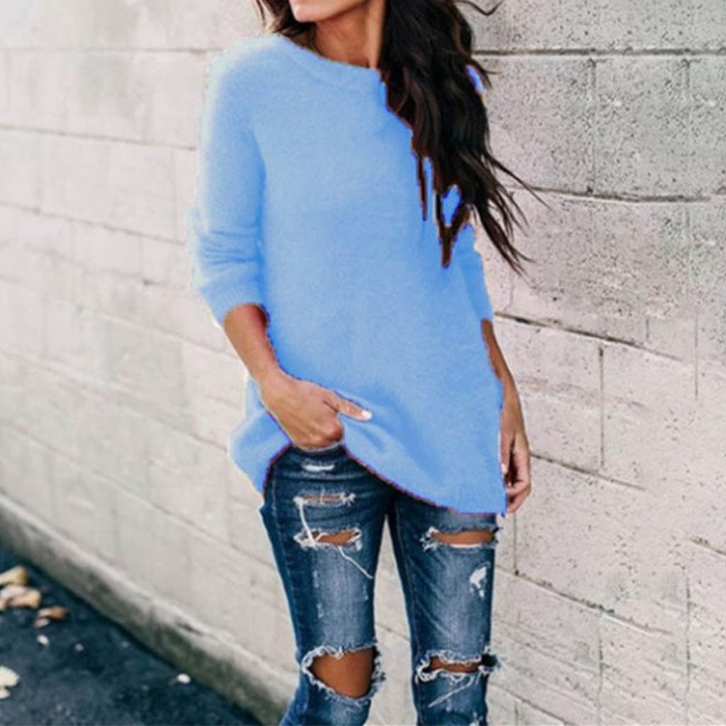 Dámský módní top s dlouhým rukávem v jednobarevné variantě