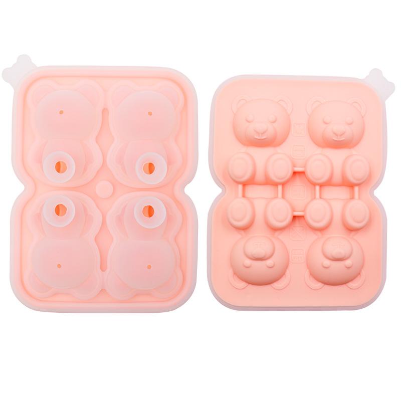 Cute Bear Silicone Ice Cube Mold, Household Ice Tray, Reusable Ice Box for Ice Balls, Popsicles & Ice Cream розовый