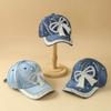 Bow Denim Baseball Cap with Pearl Embellished Hip Hop Hat Fashion Peaked Cap Outdoor