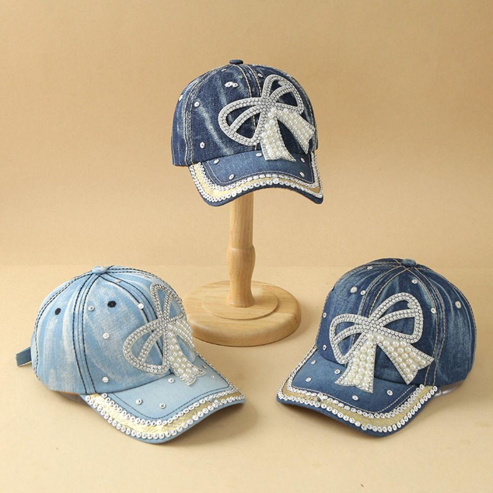 Fashion Adjustable Denim Baseball Cap Bow Sun Protection Hip Hop Hat Breathable Versatile Sun Hat Outdoor