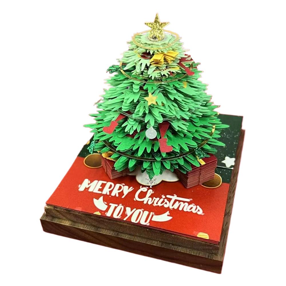3D Time Piece Calendar, 3D Tear Away Christmas Tree Panoramic Paper Carving Calendar, Creative Desk Calendar LED Light Xmas Gift