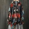 Women's Floral Print Linen Cotton Shirt Loose Fit Long Sleeve Casual Blouse