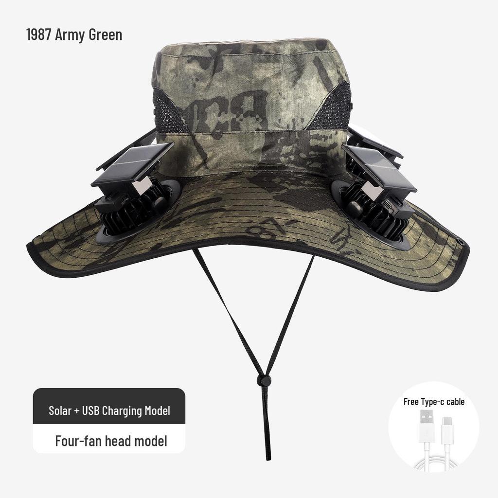 Solar-Powered Wide Brim Fisherman Hat with Fan for Sun Protection, Rechargeable and Portable for Outdoor Travel