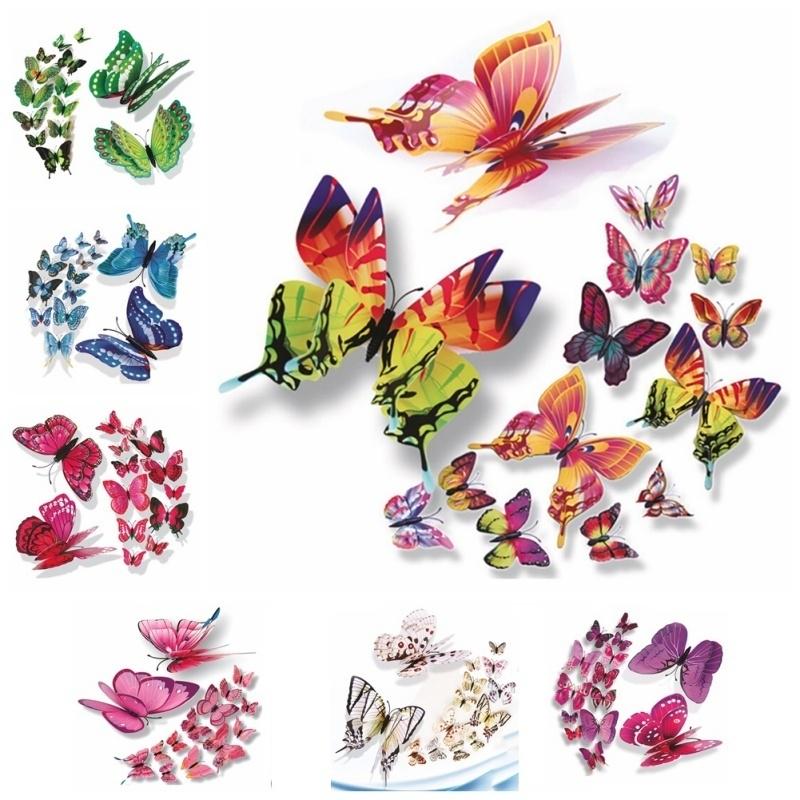 12pcs 3D double layer solid butterfly wall stickers bedroom living room ...
