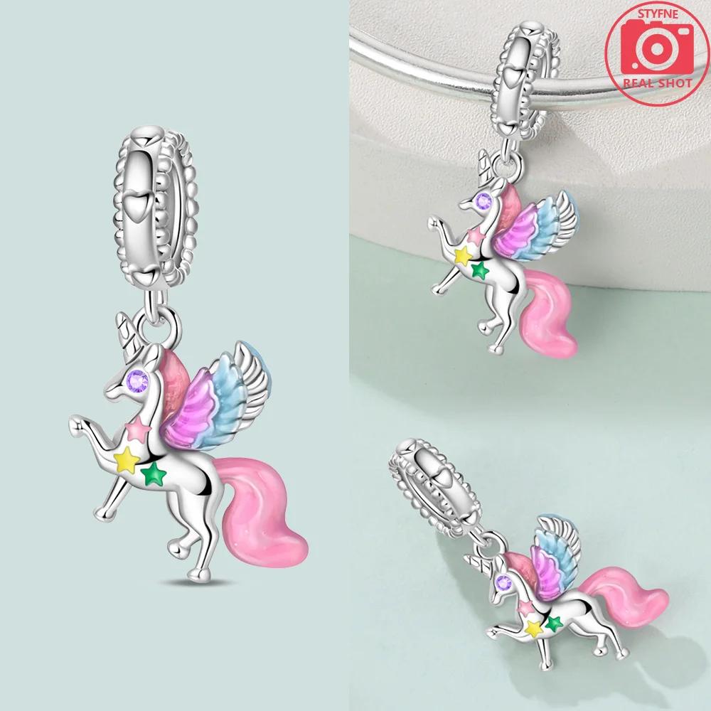 Original Copper Colorful Cute Heart Princess Unicorn Charms Beads Fit Bracelets & Necklace Women Diy Jewelry Making