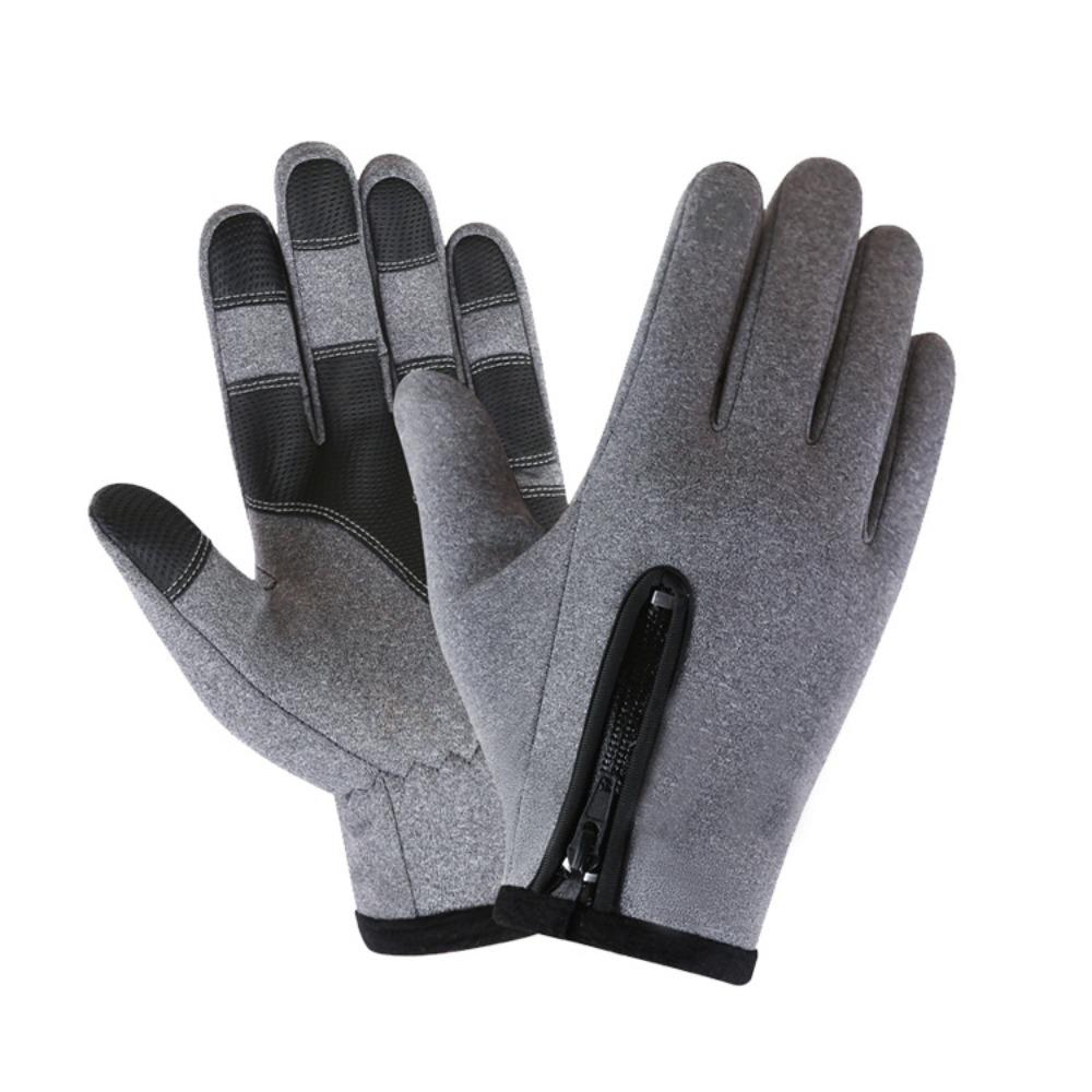 Warm fleece gloves Windproof waterproof touch screen non-slip outdoor sports mountaineering autumn and winter thickened zipper gloves