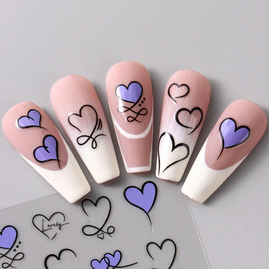 Heart Nail Decals 3D Red Pink Golden Love Design Nail Stickers Adhesive Valentine Sweet Nail Manicure Slider