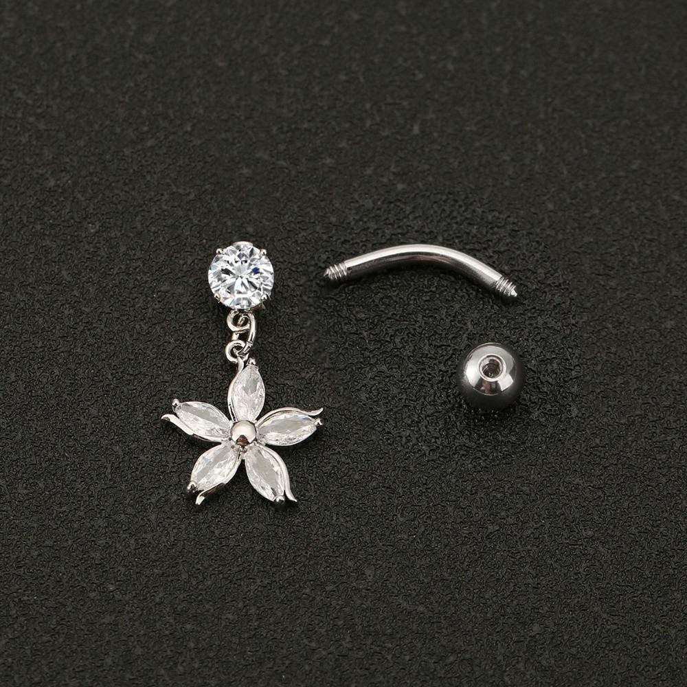 Zinc Zinc Alloy Rhinestone Piercing Belly Dangled Design Flower Rhinestone Belly Ring Cool Girls