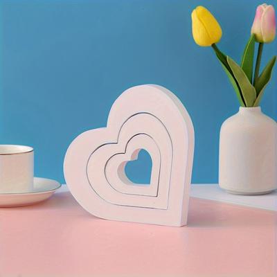 Set of Three Pieces Wooden Valentine's Day Atmosphere Love Decorations, Valentine's Day Gift, Wooden Heart Hollow Decoration