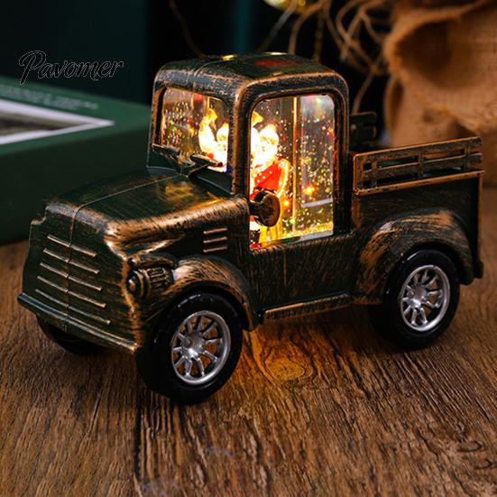 Retro Pickup Truck Decor Christmas Night Light with Snow Lantern, Battery Creative Gifts for Family Operated Decorative LED Lamp Home Bedroom, Holiday