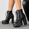 Autumn and Winter Supply Fashion Thick-soled High-heeled Large-size Front Lace-up Low-tube Martin Boots