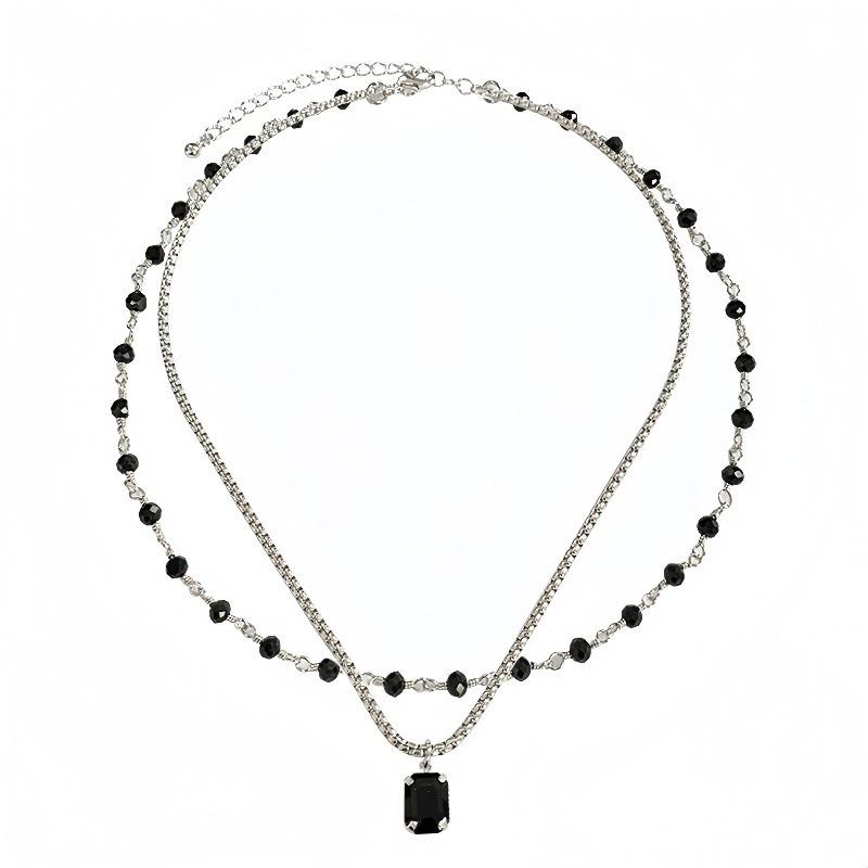 Двухслойные цепочки на шею с бусинами, чокер Y2K для женщин, геометрические квадратные подвески, очаровательное готическое колье-воротник, новинка