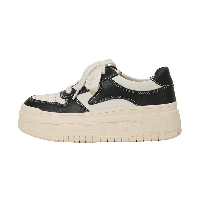 Women's Casual Shoes Black and White Colorblock All-Matching Board Shoes Women's White Shoes Thick Sole Height Increasing German Training Shoes