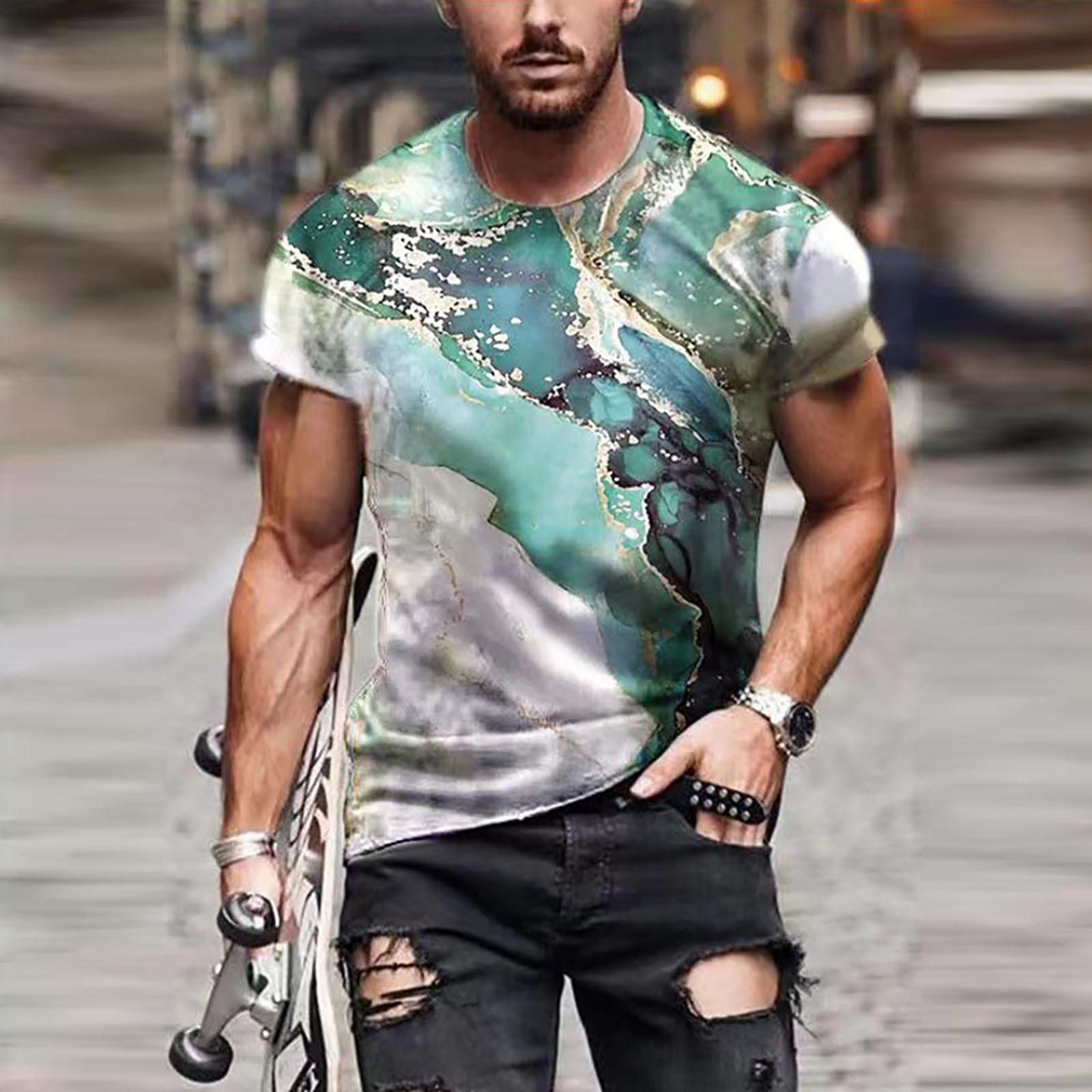 

Мужская уличная мускулистая футболка с коротким рукавом и принтом с индивидуальной текстурой, модная модная футболка XL