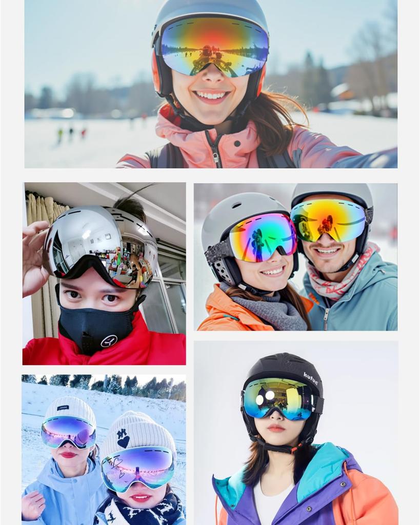 Ski Snowboarding Junior Snowboard Super Wide Field of Compatible with Double Snow Snowboarding UV Compatible with Helmet All Weather Lens Goggles,