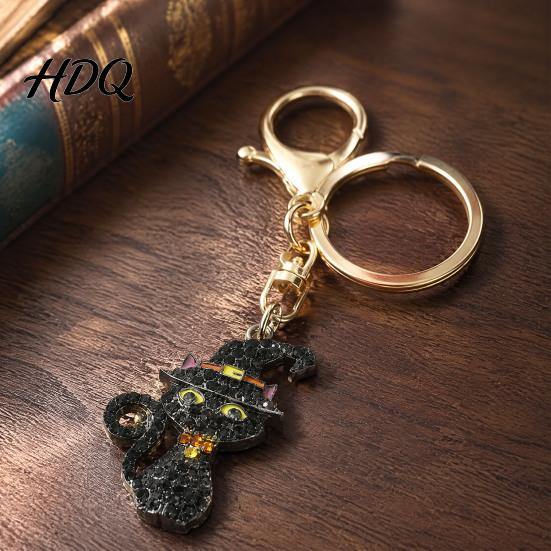 Halloween Pumpkin Keychain Rhinestone Keychain Ghost Witch Hat Spider Web Cat Bag Charm Car Key Ring for Handbags Backpacks Decoration Metal