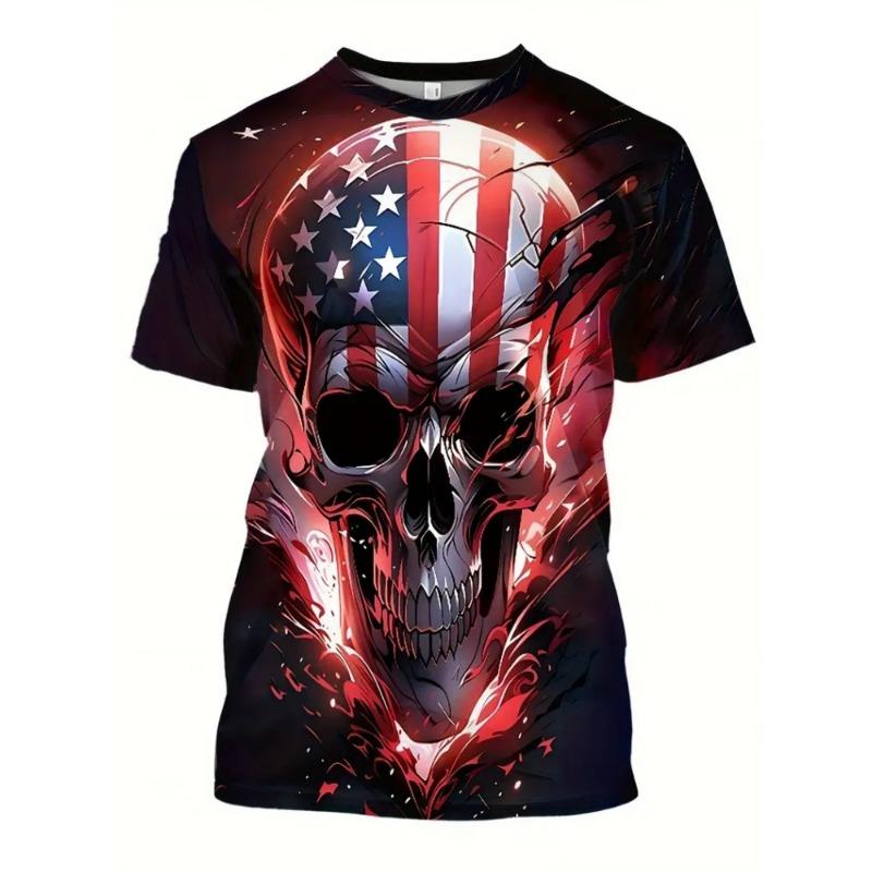 Men's 3D Skull Print T-Shirt Vintage Style Oversized Short Sleeve Round Neck T-Shirt Top Summer Harajuku Streetwear Men Clothing