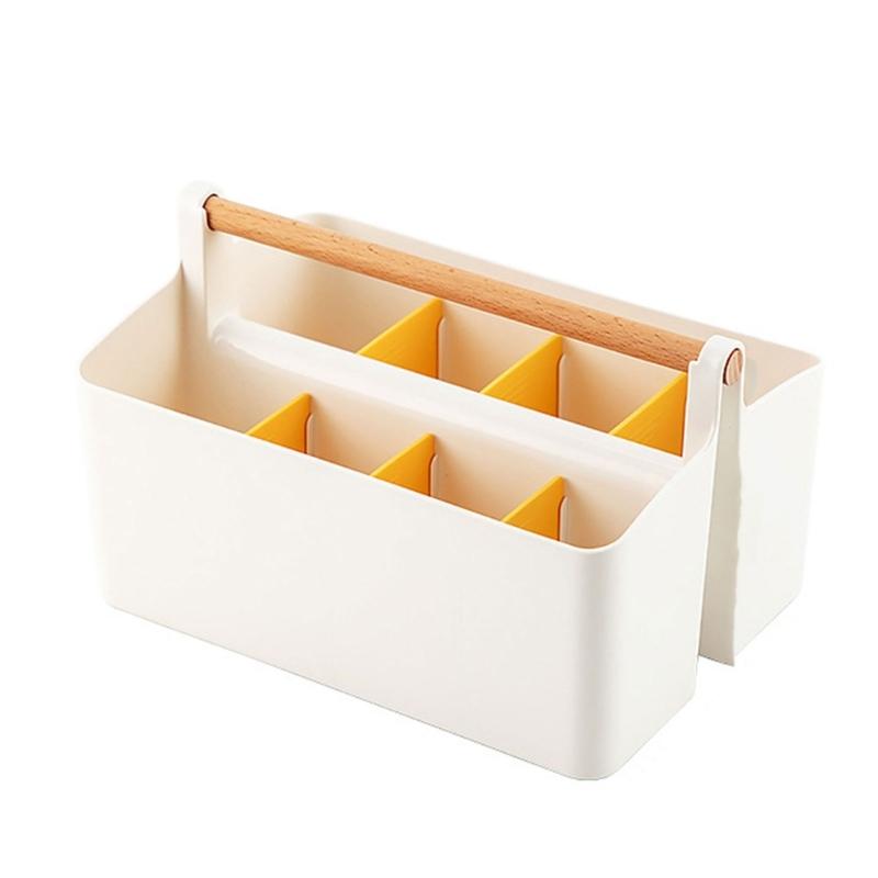 

Practical Storage Box with Wooden Handle Multi Compartment Table Storage Box for Sorting Stationery Notebooks Folders 1 жовтий
