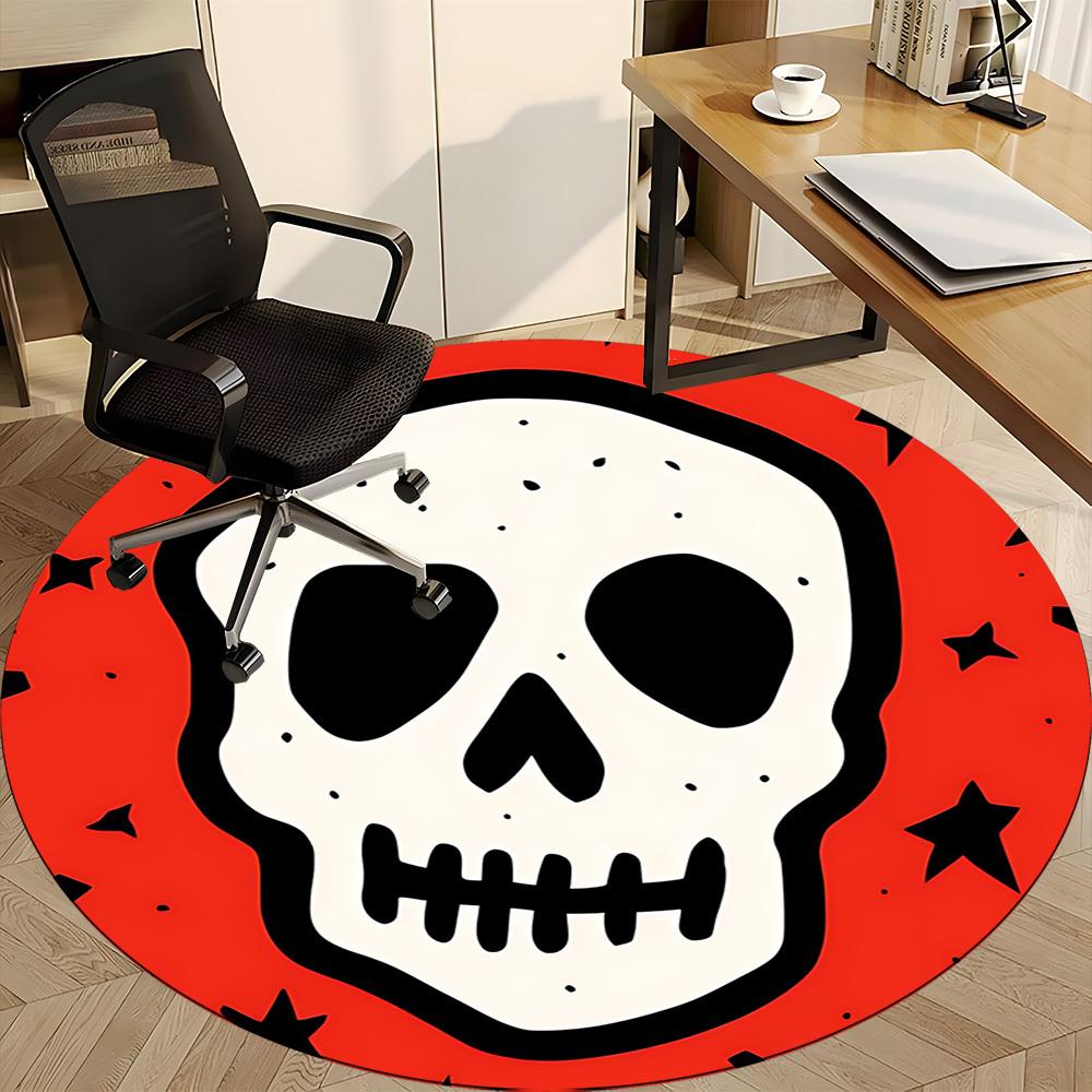 1pc Skull Party Office Round Area Rug, Mat Suitable For Office, Under Office Chairs Bedroom Living Room Home Decor, Room Deco