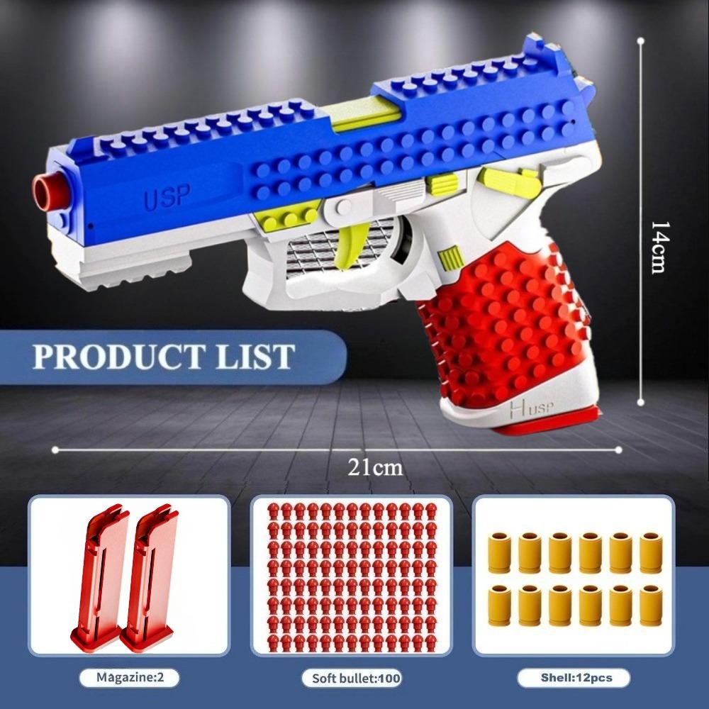 DIY Bricks Assemble USP Soft Bullet Gun Toy Safe Foam Dart Outdoor Shooting Game Toy Perfect Birthday Gifts for Children