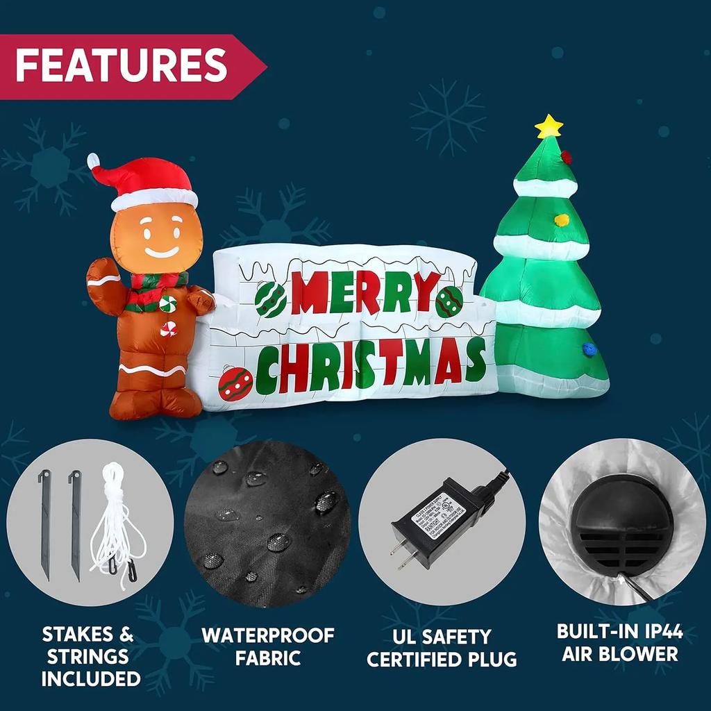 Syncfun 10 FT Christmas Inflatable Gingerbread Man And Christmas Tree for Holiday Inflatable Outdoor Decoration Xmas Party Gift