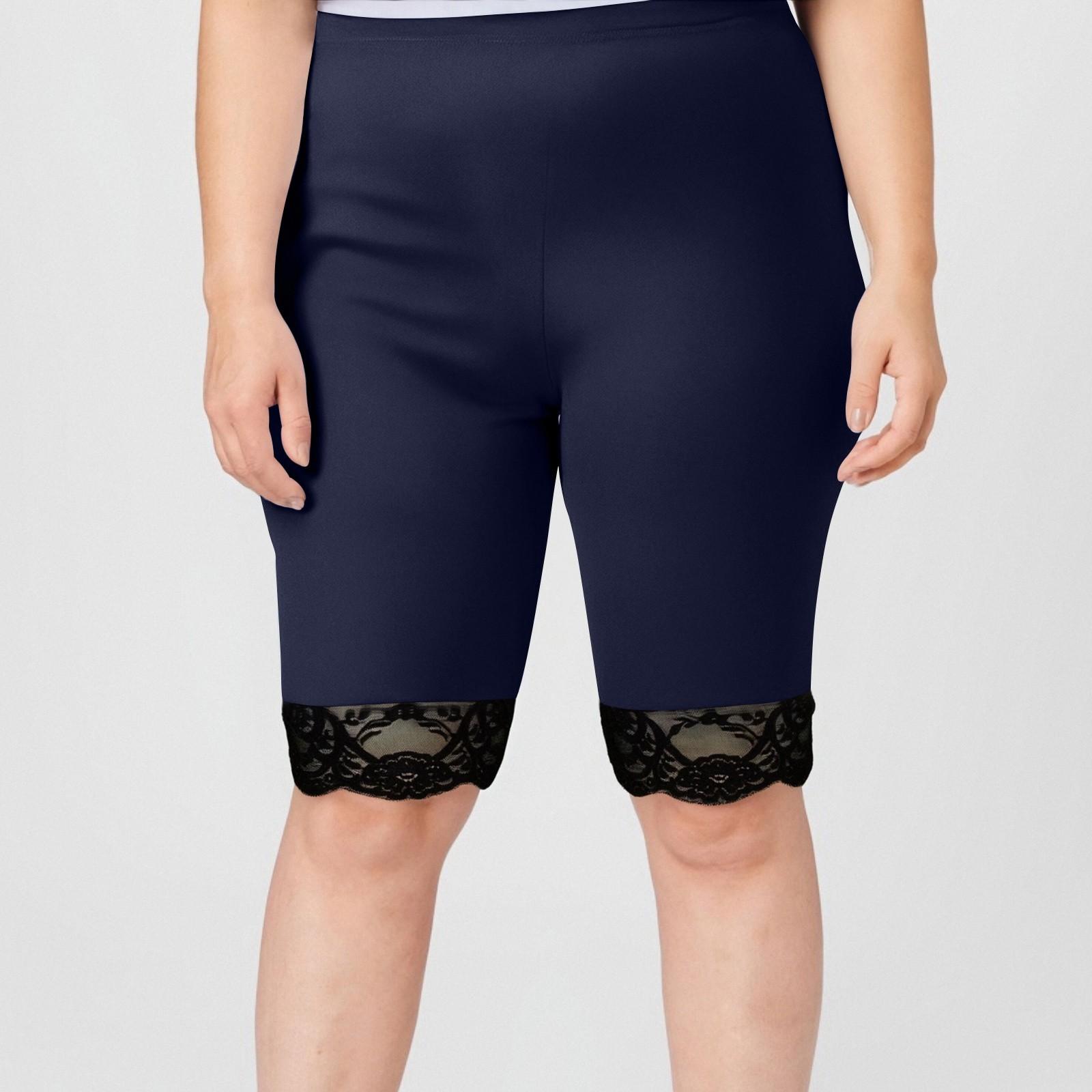 

Жіночі Модні Великі Однотонні Шорти Мереживна Вставка Низ Штани З Еластичною Талією Спортивні Та Повсякденні Штани XXXL Темно-синій