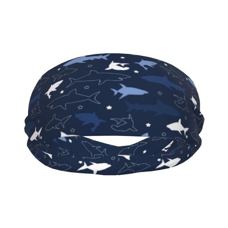Cute Cartoon Sharks Sports Sweatband Head Bands Unisex Sweat Absorbing Headbands for Running Yoga Fitness Football Exercise