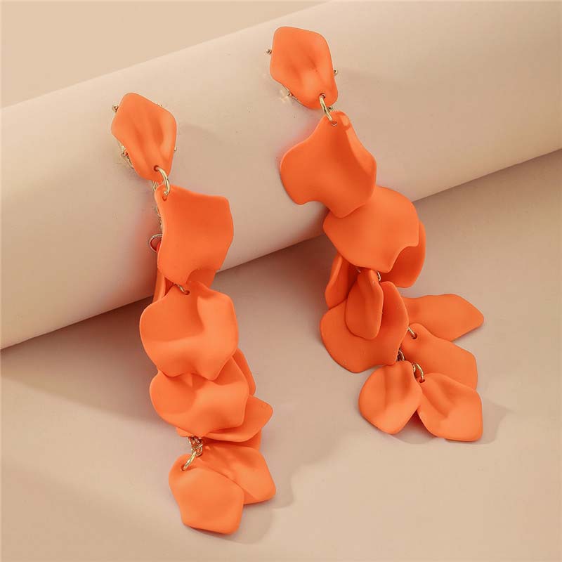 

Bohemian Red Flower Pendant Earrings For Woman Vintage Elegant Petal Long Tassel Temperament Earrings Party Zircon Gift оранжевый