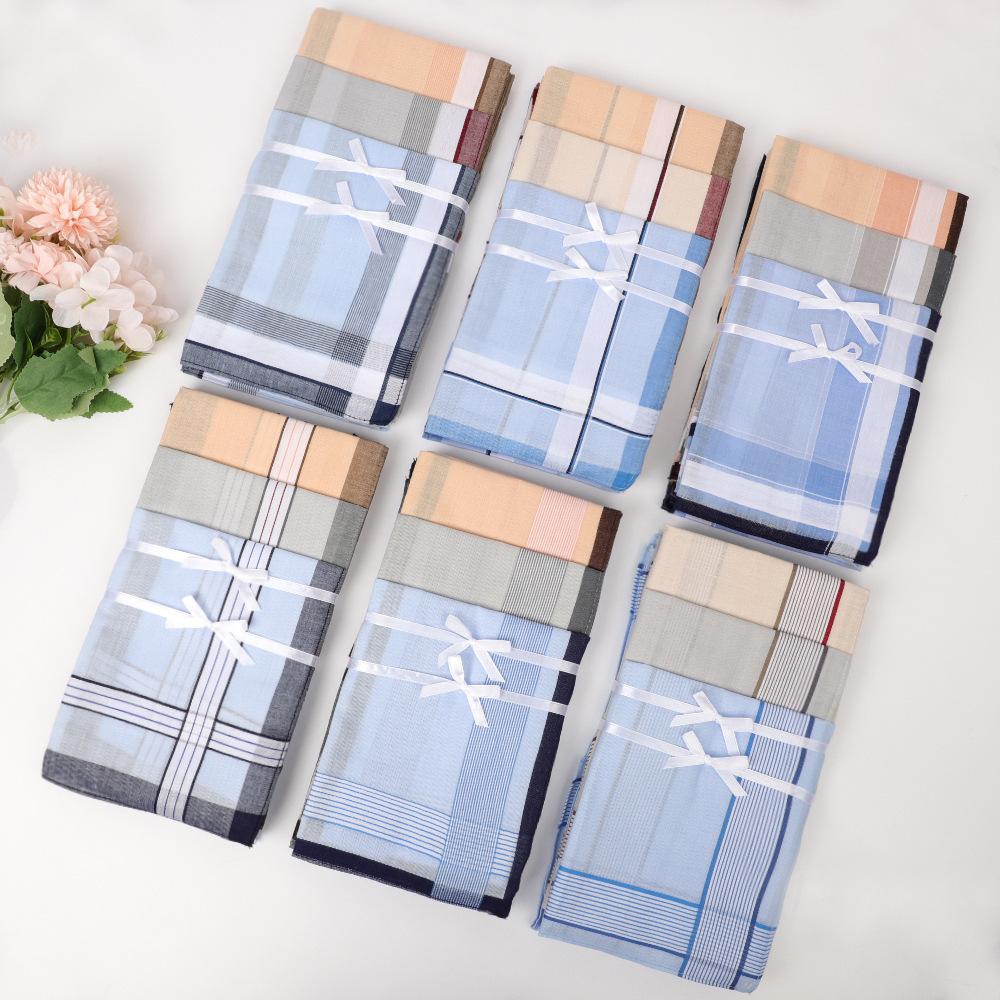 Men's Pure Cotton Handkerchief Suit Pocket Towel Light-colored Sweat-wiping Small Square Scarf Plaid Spot 16 Inches