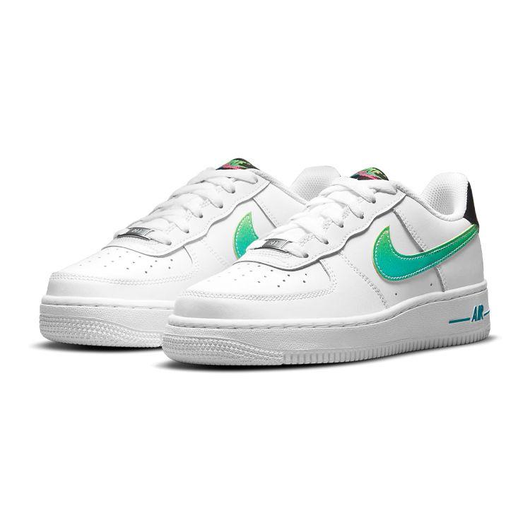 Nike Air Force 1 LV8 1 GS White Aquamarine Kids Sneakers Black Green-Strike DJ5154-100