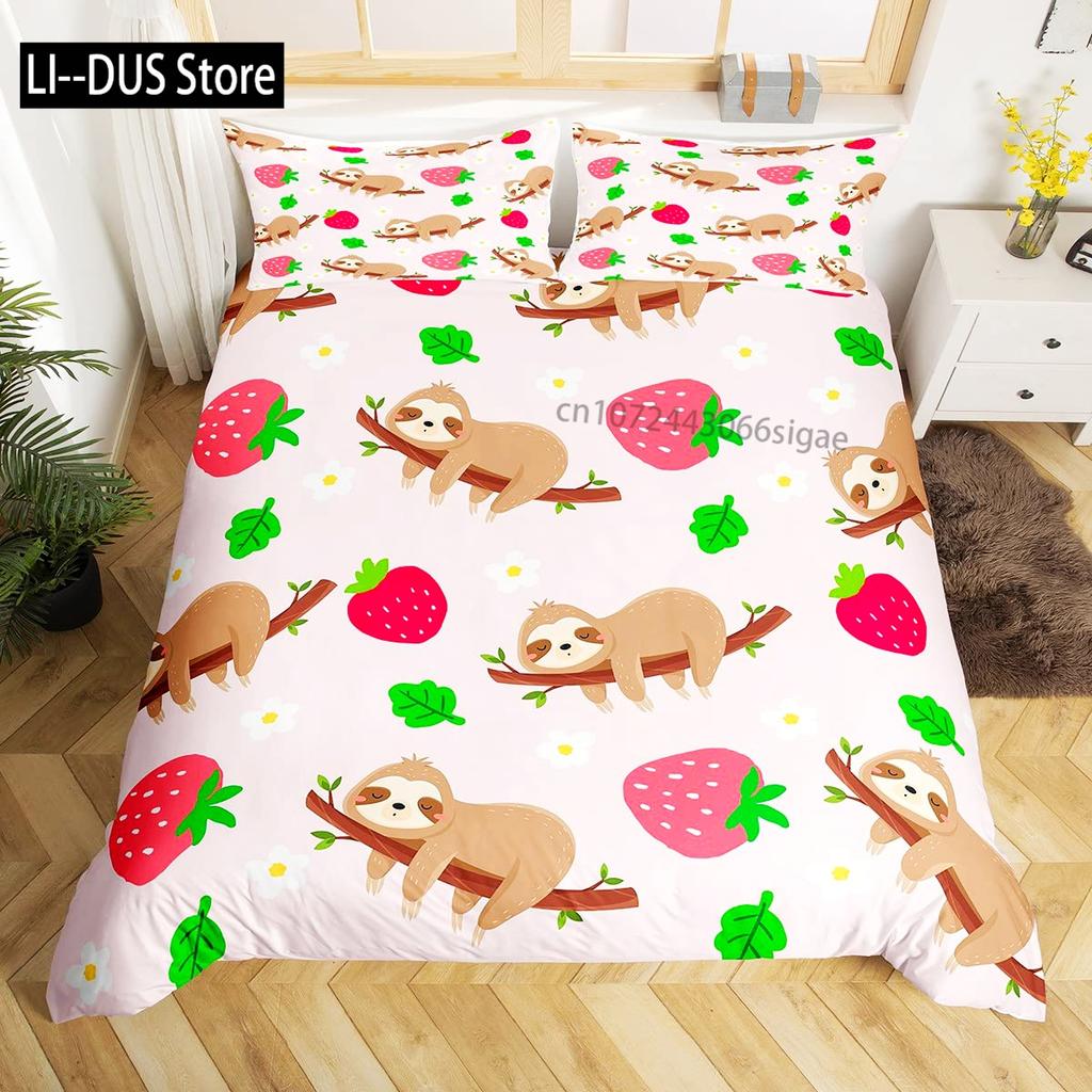 Sloth Bedding Set King SizeCartoon Duvet Cover Set for Kids Girls BoysSloth Pattern Comforter Cover1 Quilt Cover 3 Pieces