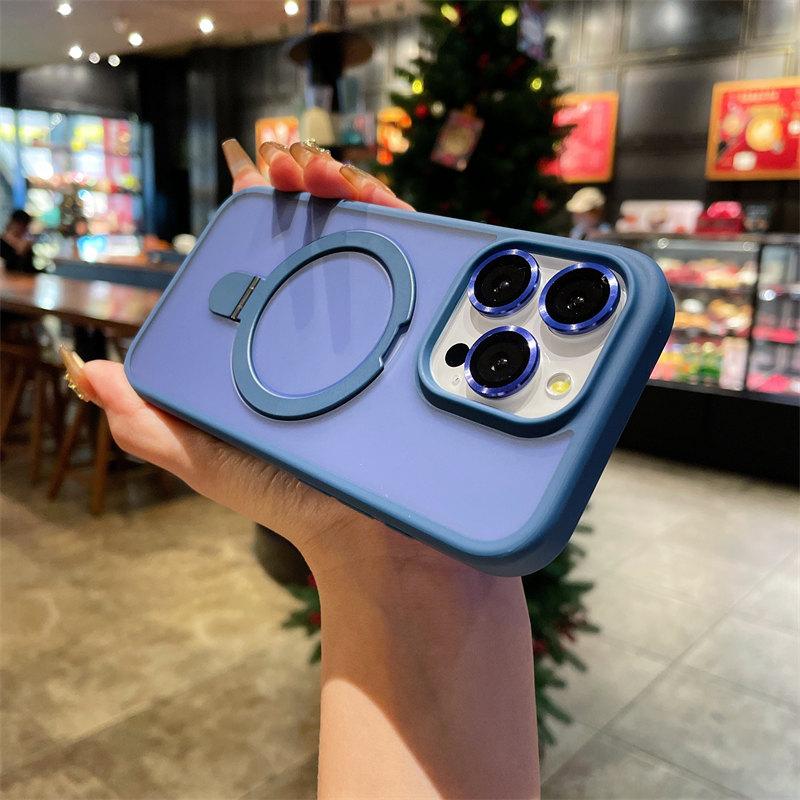 Luksus Matt Holder Telefonveske For iPhone 15 Pro Max 14 13 12 11 For Magsafe Støtsikker metall Usynlig magnetisk brakett Bakdeksel med linsefilm