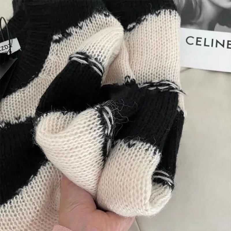 Striped Sweater Women's Retro Y2k Mid-length Knitted Sweater Top Loose and Lazy Style Korean Style Outer Wear Pullover Sunscreen Clothing