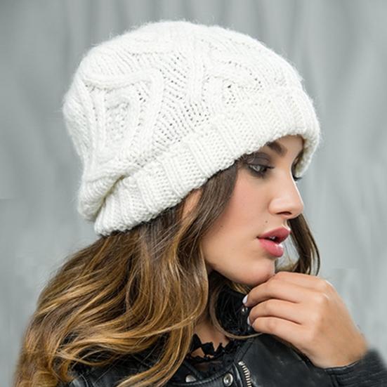 Women Autumn Winter Solid Color Woolen Yarn Soft Warm Beanie Hat Knitting Cap