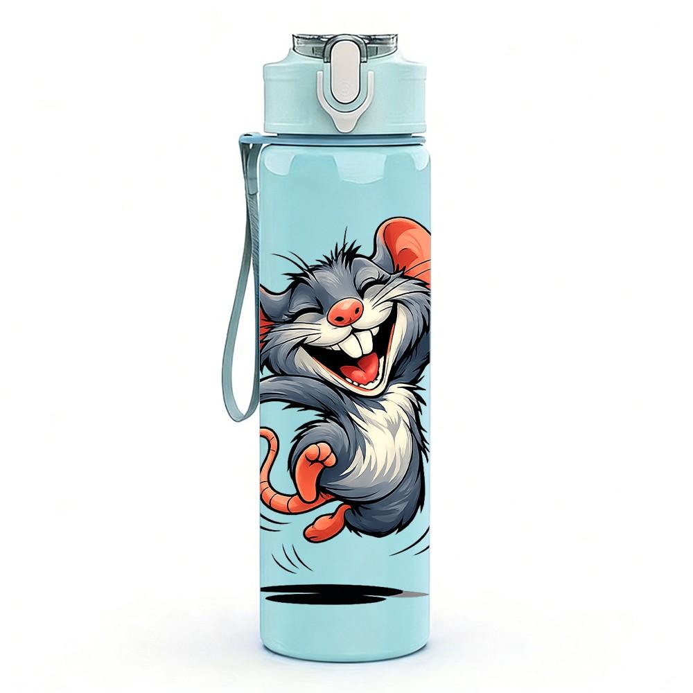1PC Mouse Big Ears Cartoon Print 750ml Color Plastic Sports Water Bottle Leakproof Flip Straw Lid Suitable for Sports Office Home Use