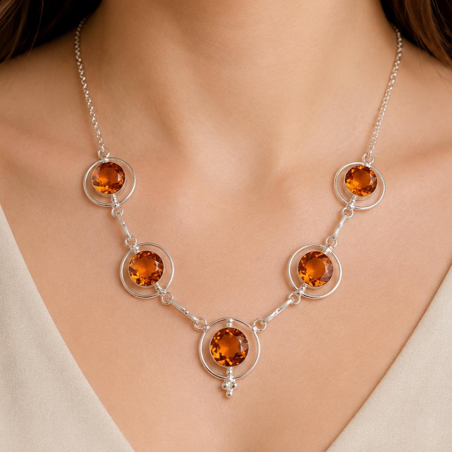 Citrine Gemstone Silver Necklace, 925 Sterling Silver Elegant Citrine Jewelry, Pretty Homemade Necklace, Women Silver Jewelry RN-2-2