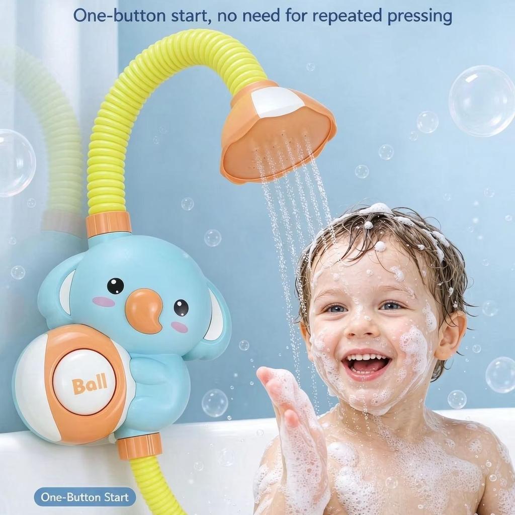 1 Set Cartoon Elephant Electric Baby Shower, 360° Adjustable Sprayer Head, Toddler Bathtub Water Play Toy, Kids Bath Time Gift