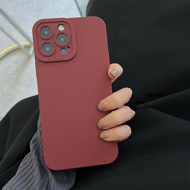 Wine Red Liquid Skin Silicone Phone Case For iPhone 17 Pro Max 16 15 13 14 12 11 Pro Max 16 Plus Soft Shockpoof Back Cover Shell