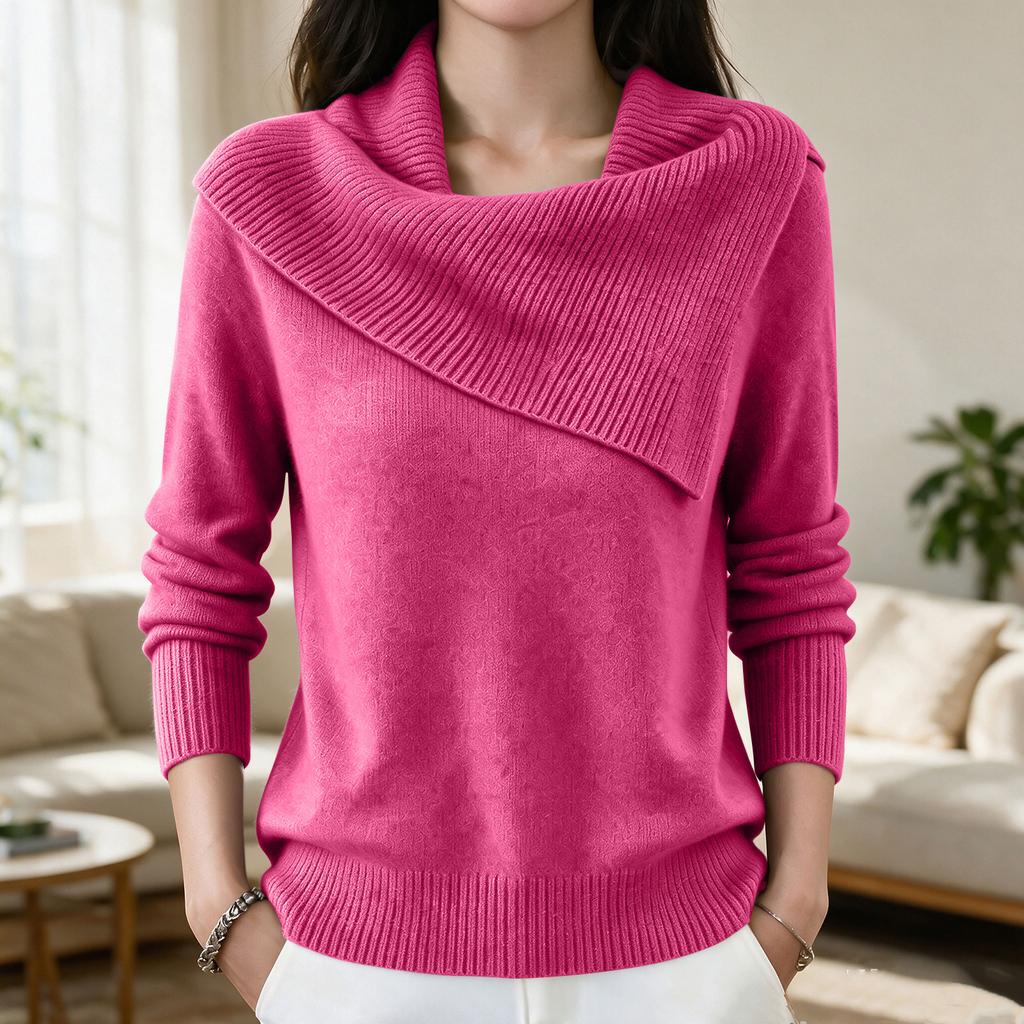 Women's Retro Color Slim Fit Turn-Down Collar Sweater Pullover