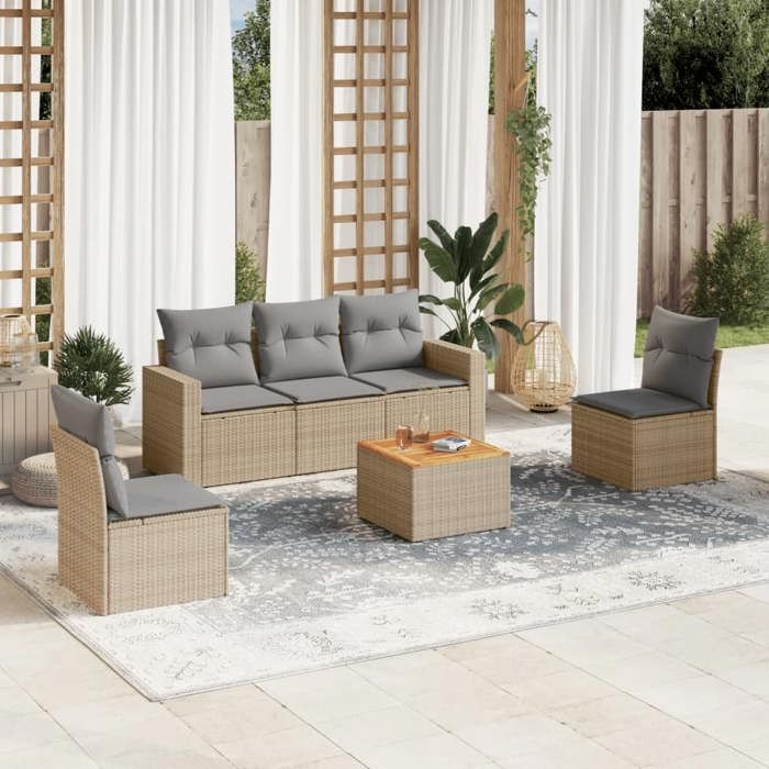 VidaXL Salon de Jardin avec Coussins 6 pcs, Canapés de Terrasse, Ensemble de Meubles de Patio, Mobilier d'Extérieur, Mélange 3256395