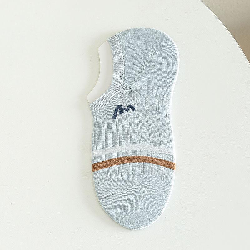 Summer Lightweight Breathable Invisible Socks for Men - Cotton-made, Odor-resistant, Trendy, Shallow-cut Striped Short Socks, Anti-slip Men's Socks