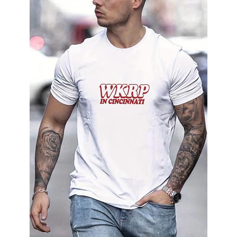 

European Size Men s WKRP Graphic Summer Casual Crew Neck Short Sleeve T-Shirt S белый