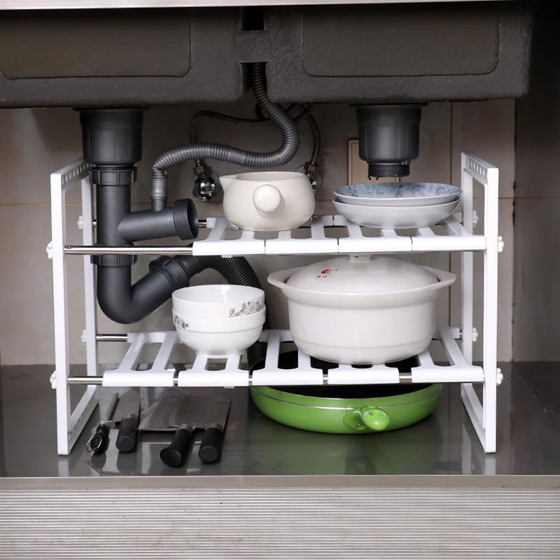 Retractable Stainless Steel Under-Sink Kitchen Organizer - Double-Layer Storage Rack