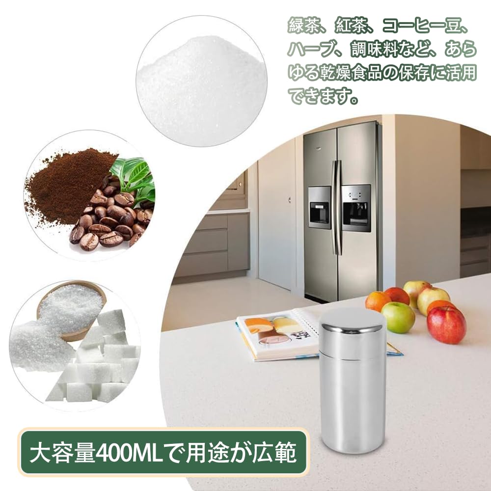 YFFSFDC Stainless Steel Tea Tea Tea Keeps Tea Storage Container for Tea Black 400ml with Round Teaspoon Caddy, Canister, Caddy, Airtight, Fresh,